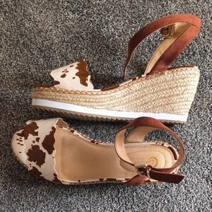 Brown and Cream Wedge Sandals